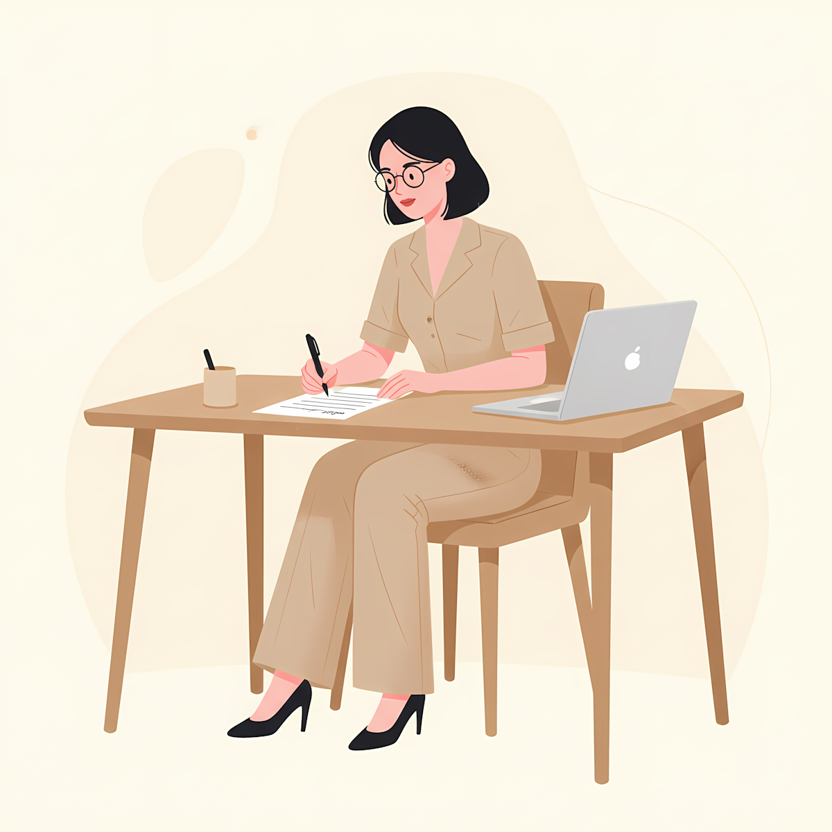 woman writing at desk